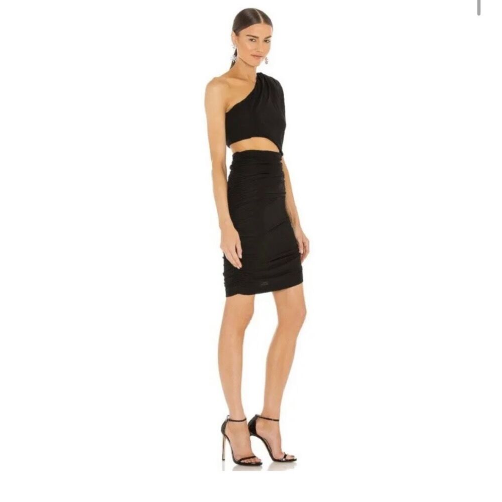 $388 Ronny Kobo Revolve Carrie Party Open Dress Black size medium Ruched Slit